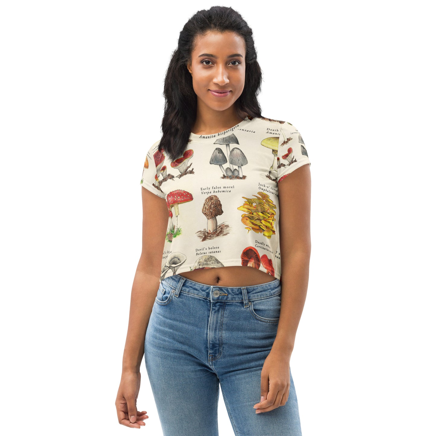 All-Over Print Crop Tee - Killer Mushrooms