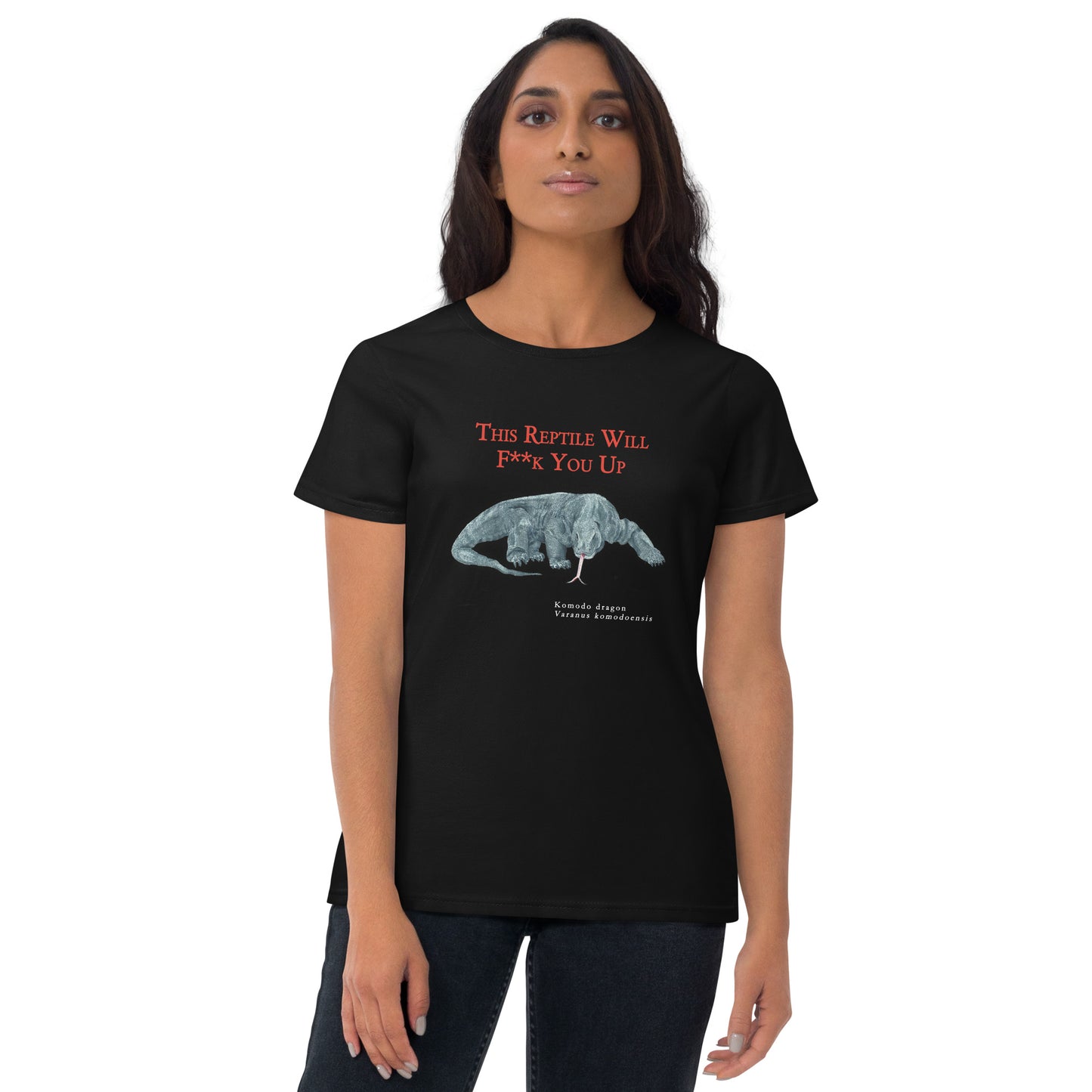 Women's Black Short Sleeve T-shirt - Killer Reptile