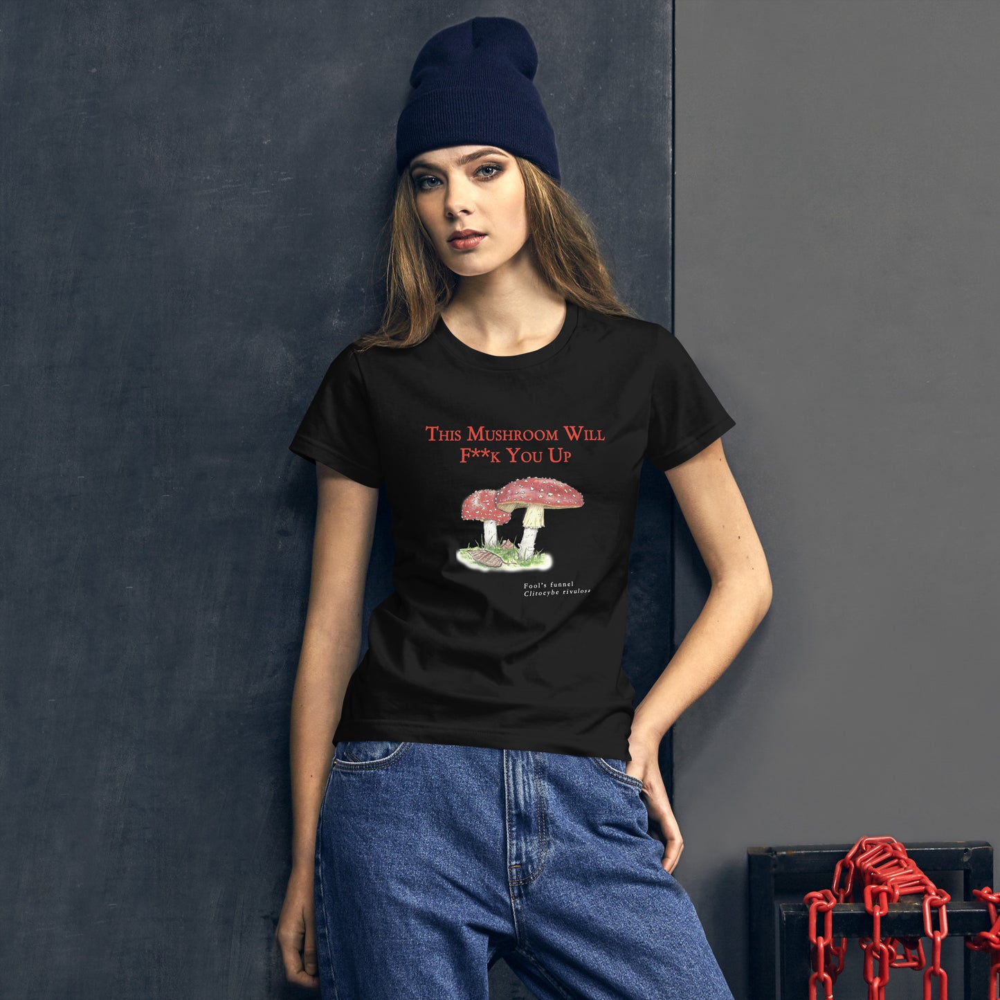 Women's Black Short Sleeve T-shirt - Killer Mushroom